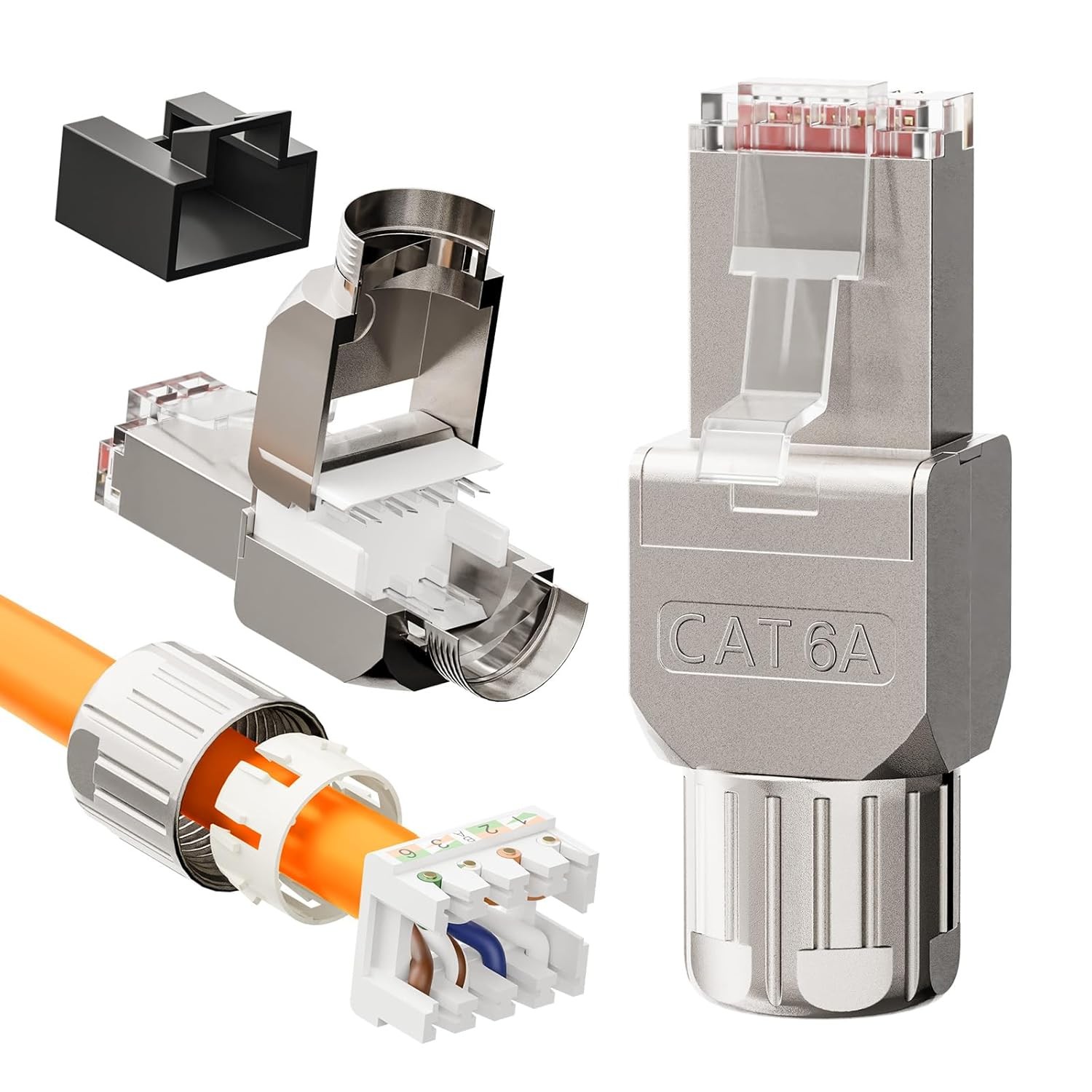 VCELINK CAT6A RJ45 Toolless Connector 2 Pack, Zinc Alloy Shielded Tool Free...