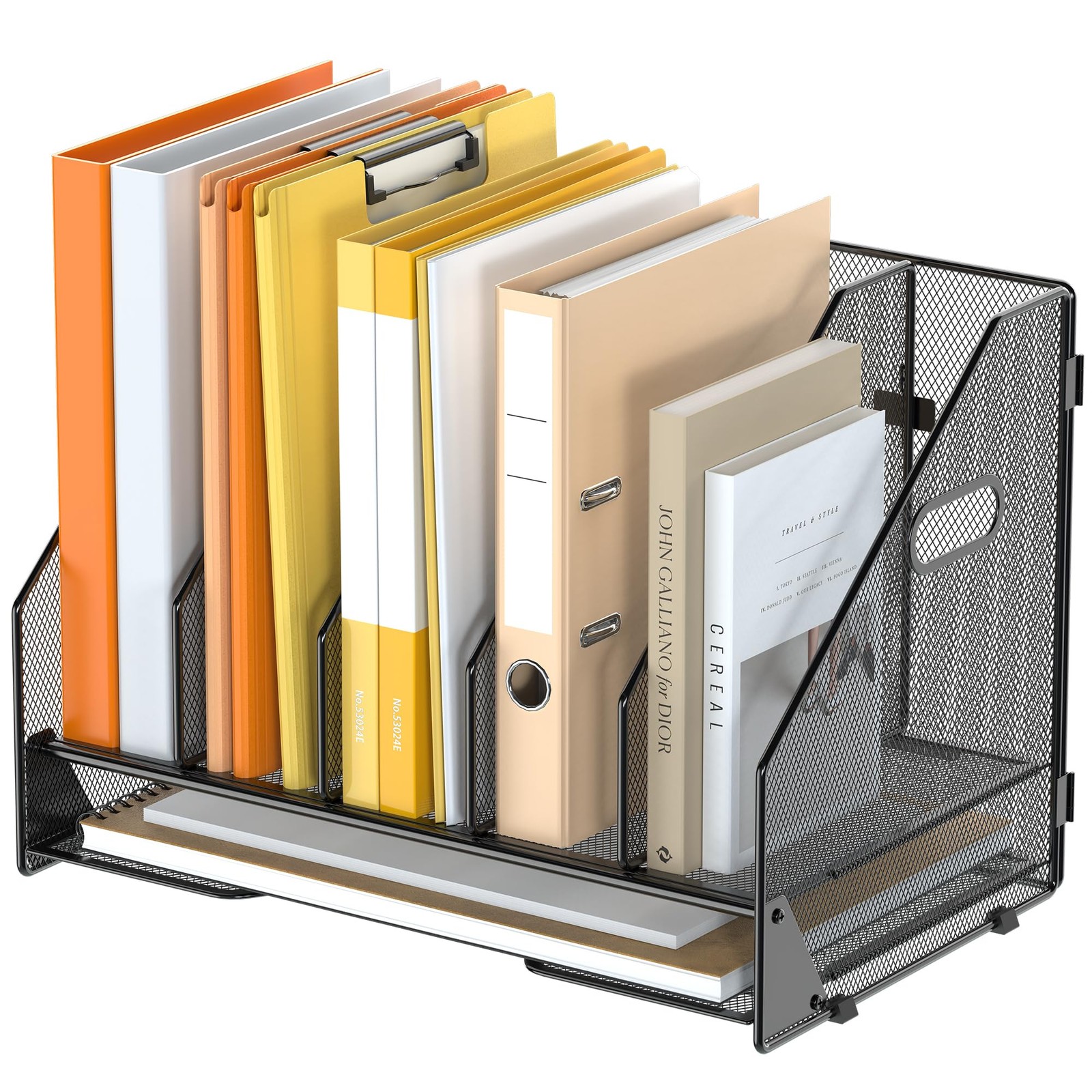Desk File Folder Holder Organizer 5 Vertical Compartments Racks Paper Tray