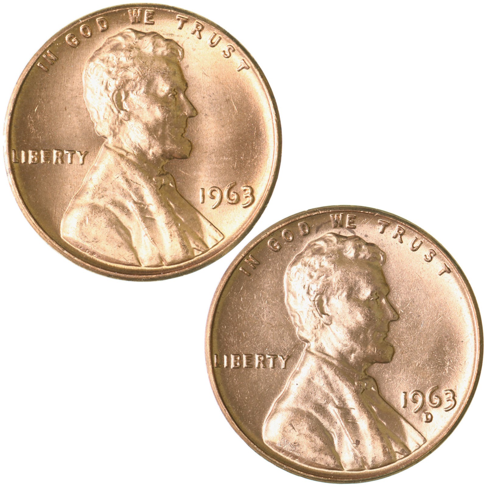 1963 P D Lincoln Memorial Cent Brilliant Uncirculated 2 Coin Year Set