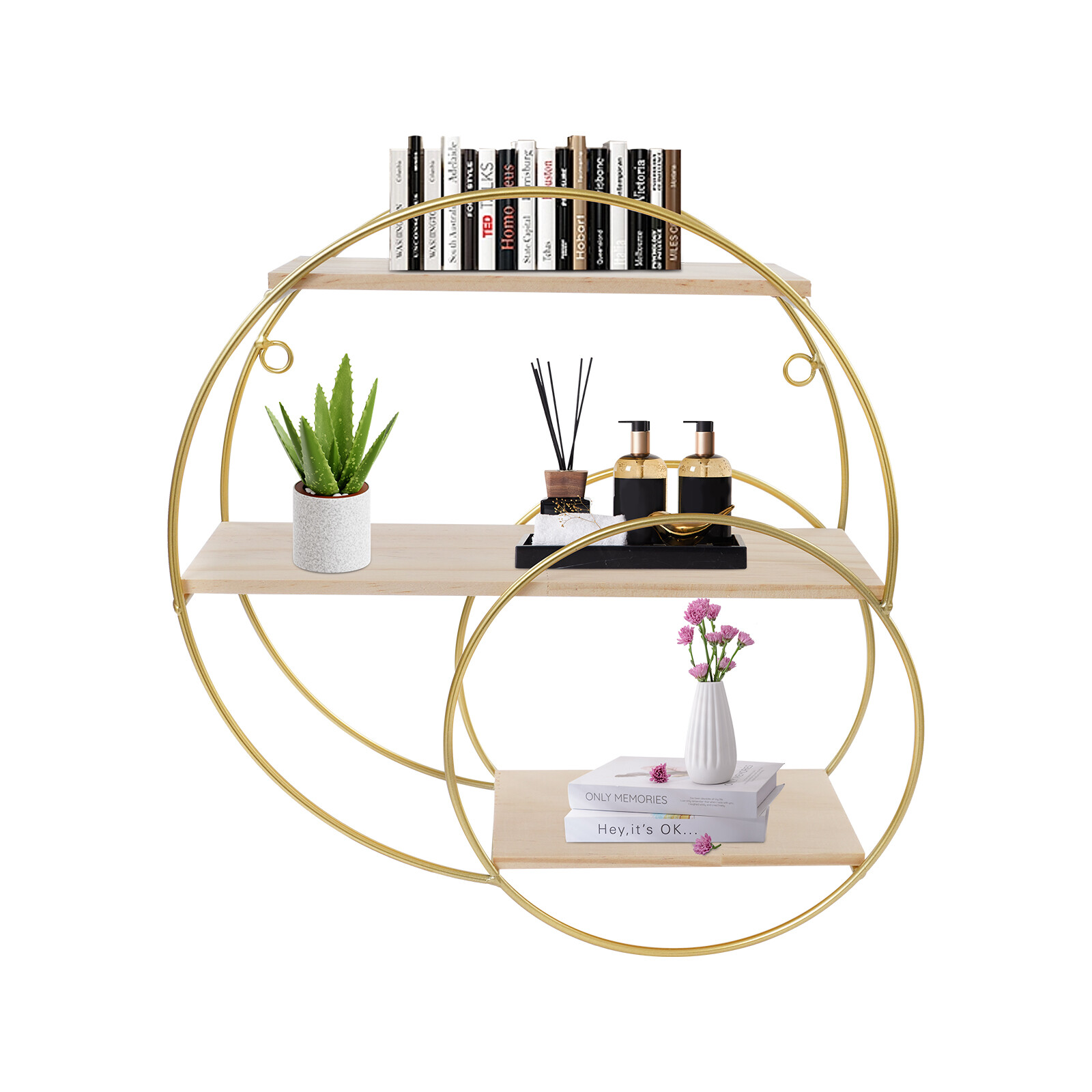 Wall Mounted Circular Storage Rack 10 x 33cm Shelf, 3-tier Storage Display Rack