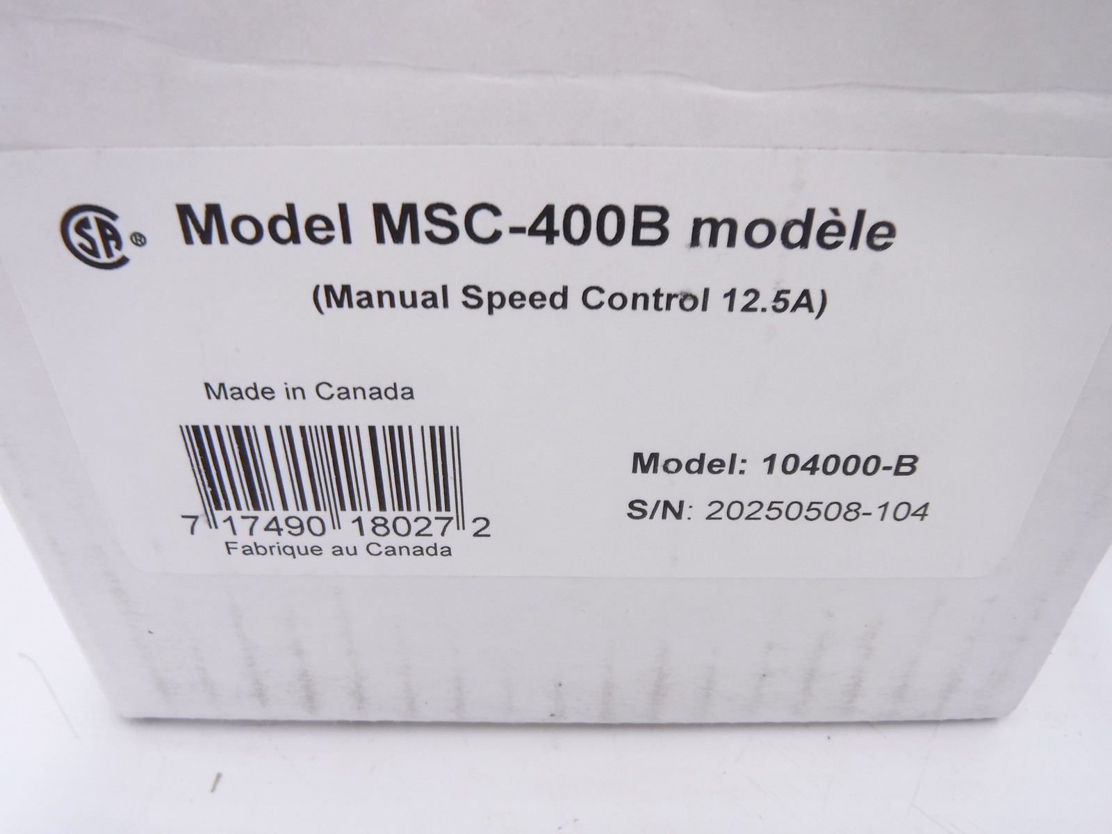 Schaefer Manual Variable Speed Control-MSC-400