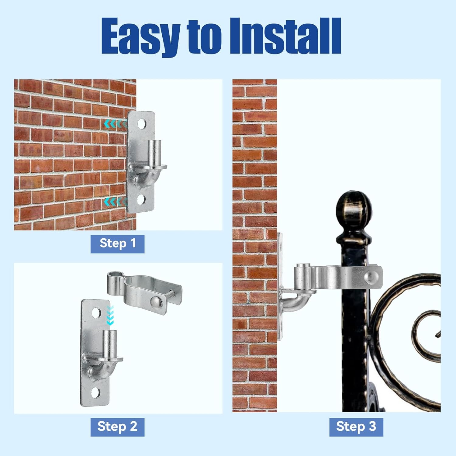4 Pcs 1-3/8 Inch Wall Mount Gate Hinge, Heavy Duty Pipe Gate Hinge Metal Post Ch