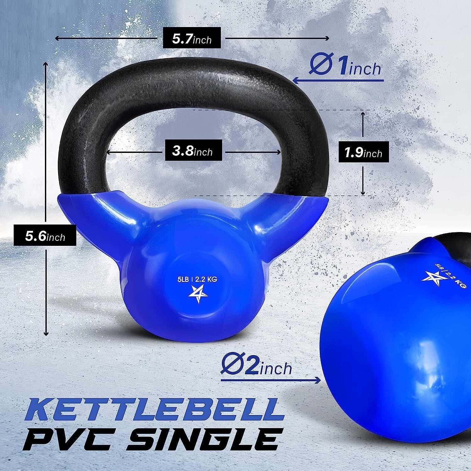 Kettlebell, 5-100 LB Vinyl Coated Cast Iron Strength Training Kettlebells for...