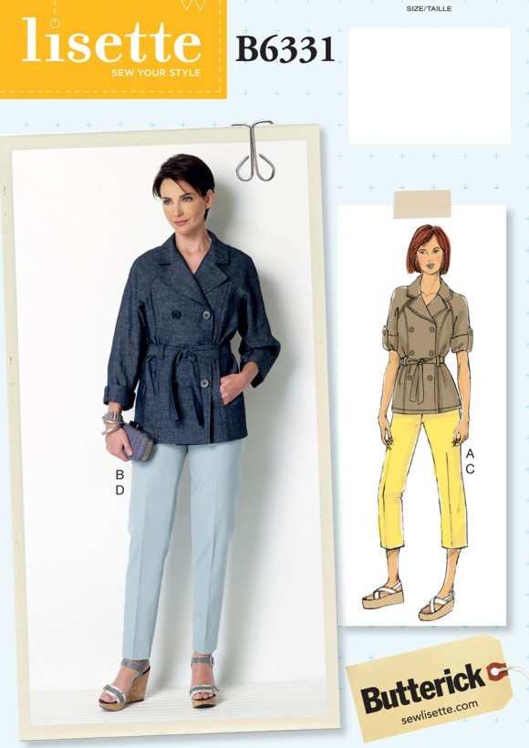 Butterick 6331 Sz 6-22 Utility Jacket Trench Field Barn Worker Army Pattern