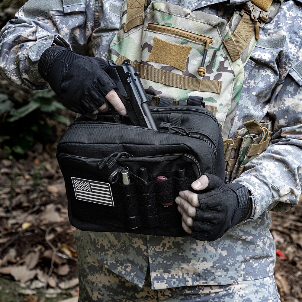 Tactical Molle Large Pouch, Water-Resistant Admin Pouch with US Flag Patch