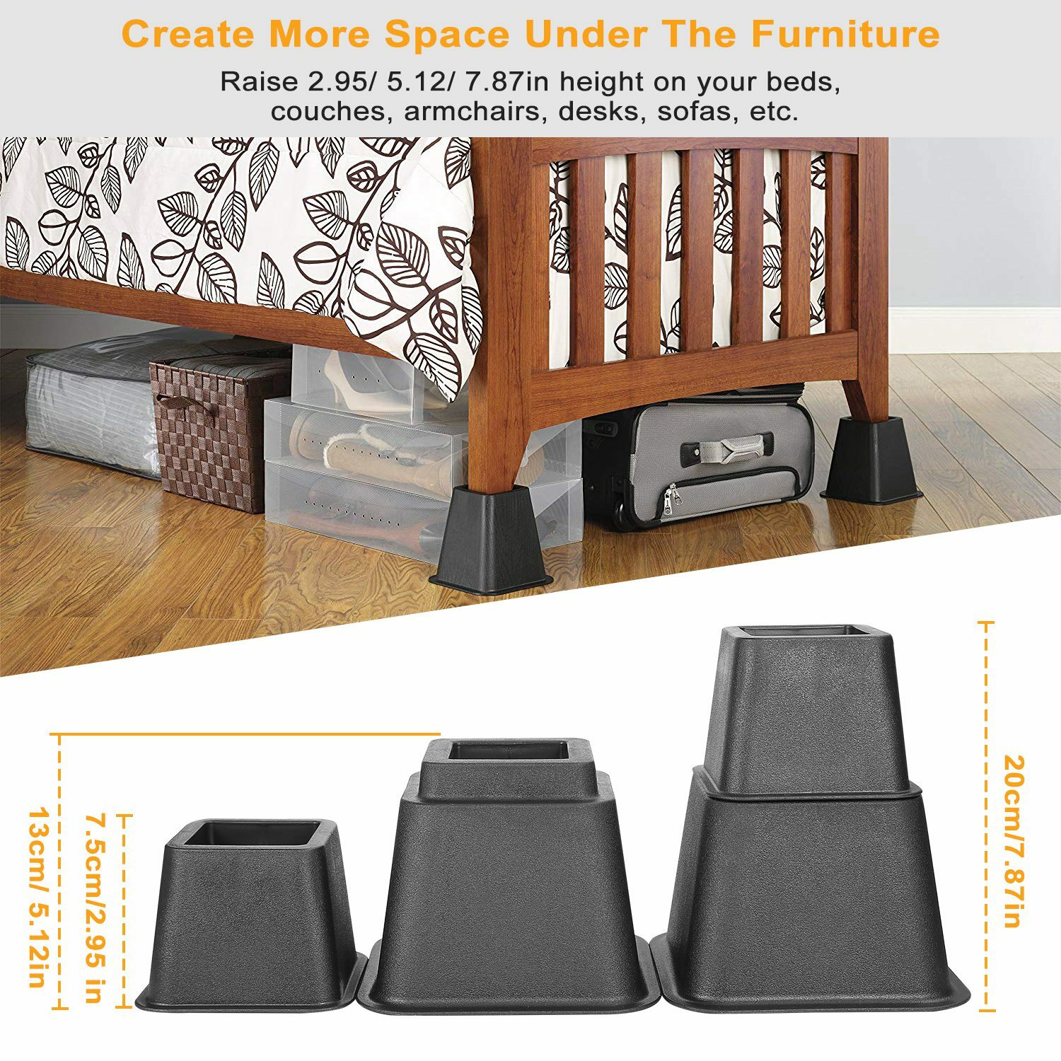 8Pcs Bed Risers Furniture Risers Heavy Duty Bed Sofa Table Chair Lifts Stackable