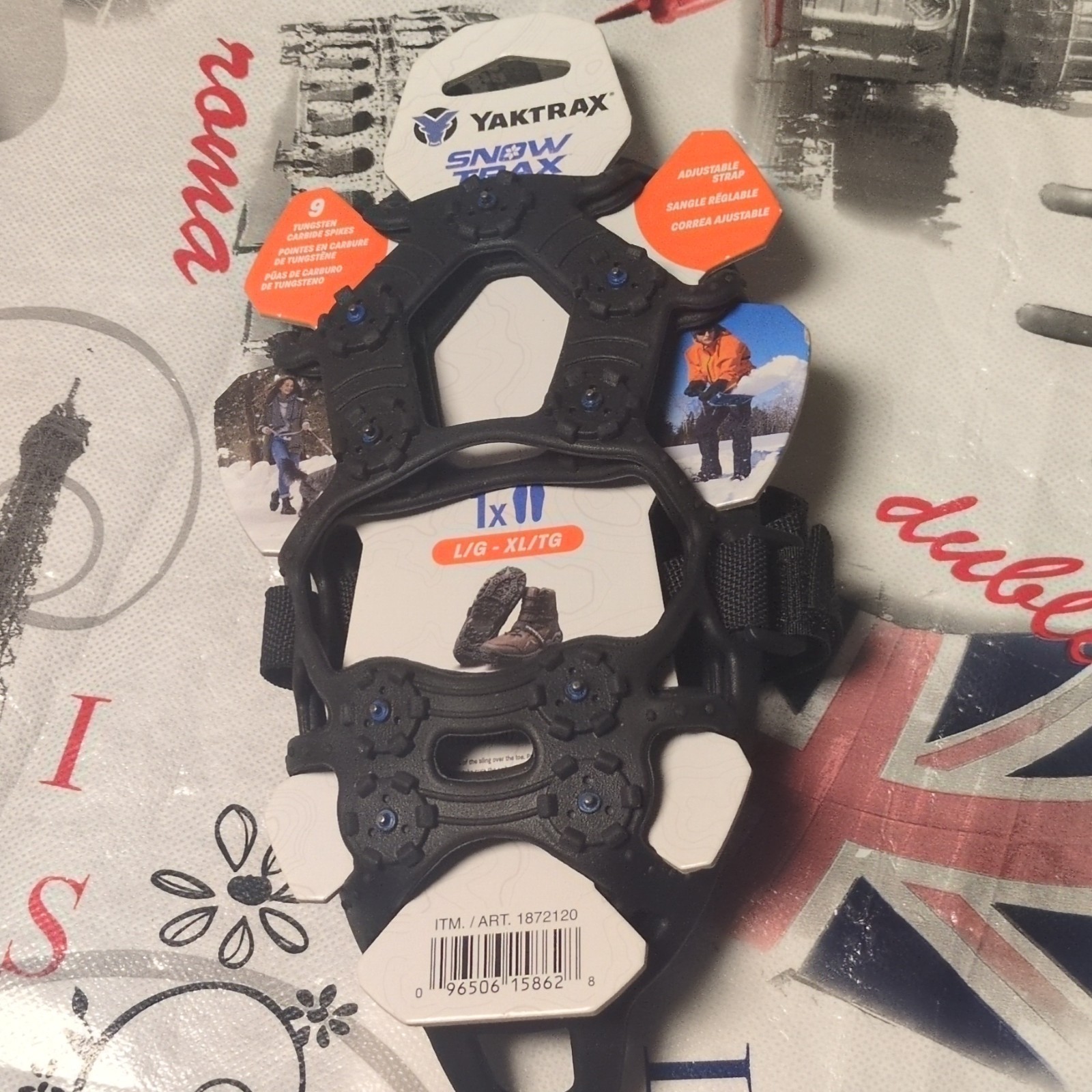 Yaktrax Snow Traction Device Black Adjustable Strap Tungsten Carbide Spikes
