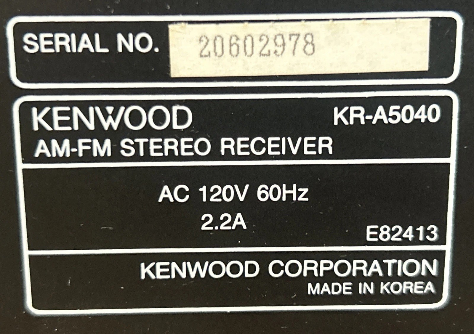 Kenwood KR-A5040 AM/FM Stereo Receiver - Untested