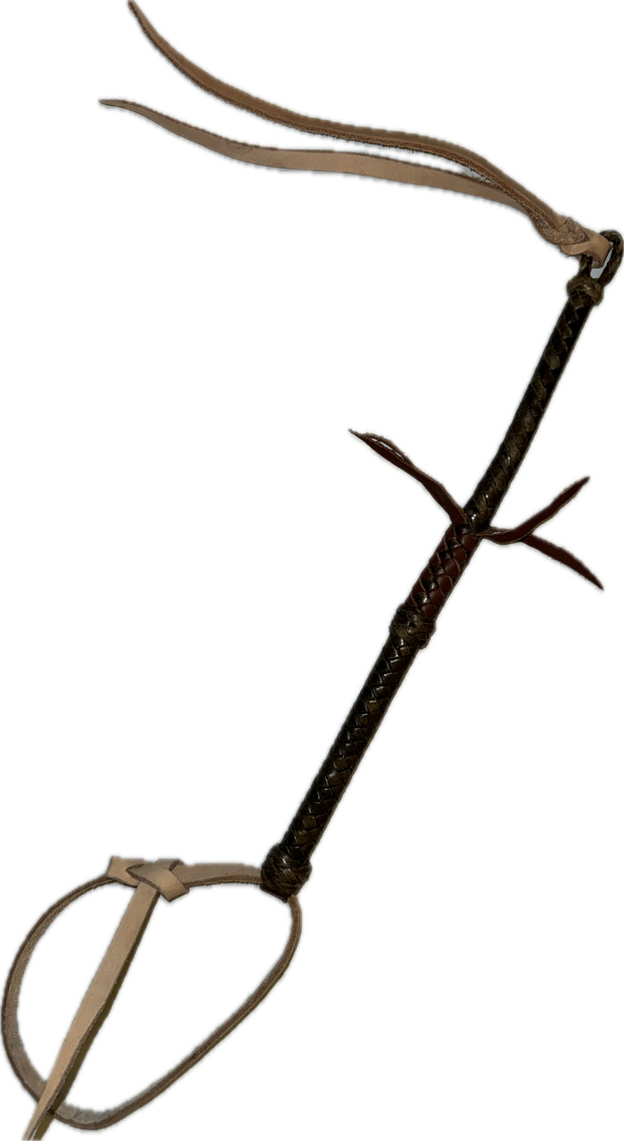 Quirt Hand Braided Darkened Tan Leather Hard Raw Hide w Brown Lace Quirt Whip Ho