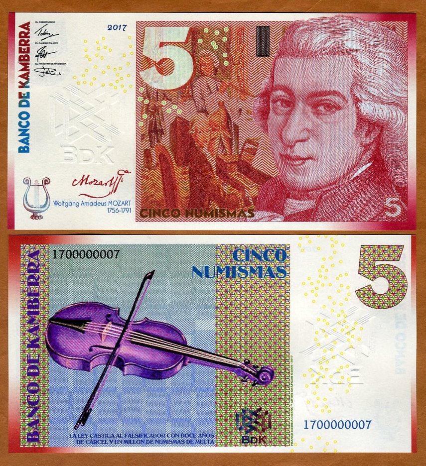 Kamberra, Kingdom, 5 Numismas, 2021-2023, UNC Mozart F