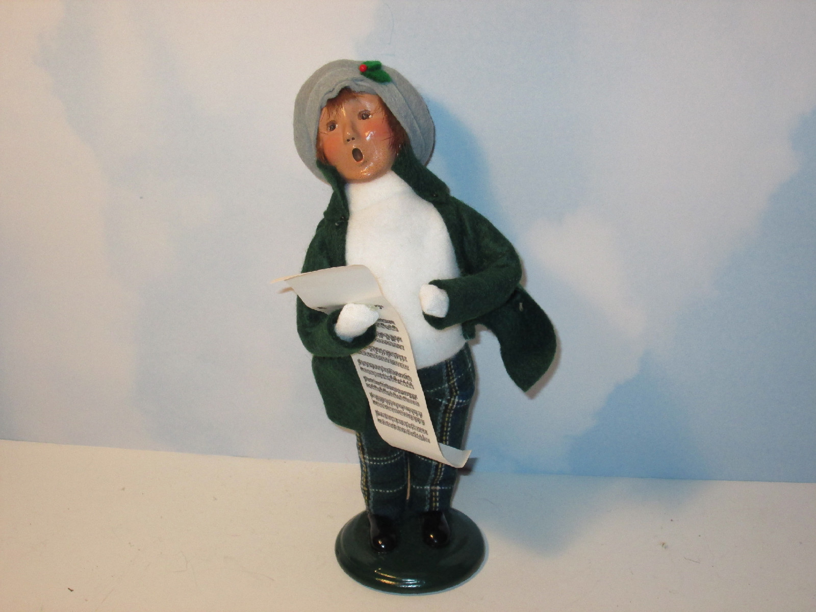 Byers Choice 2001 Dapper Boy in Plaid Slacks Holding Music