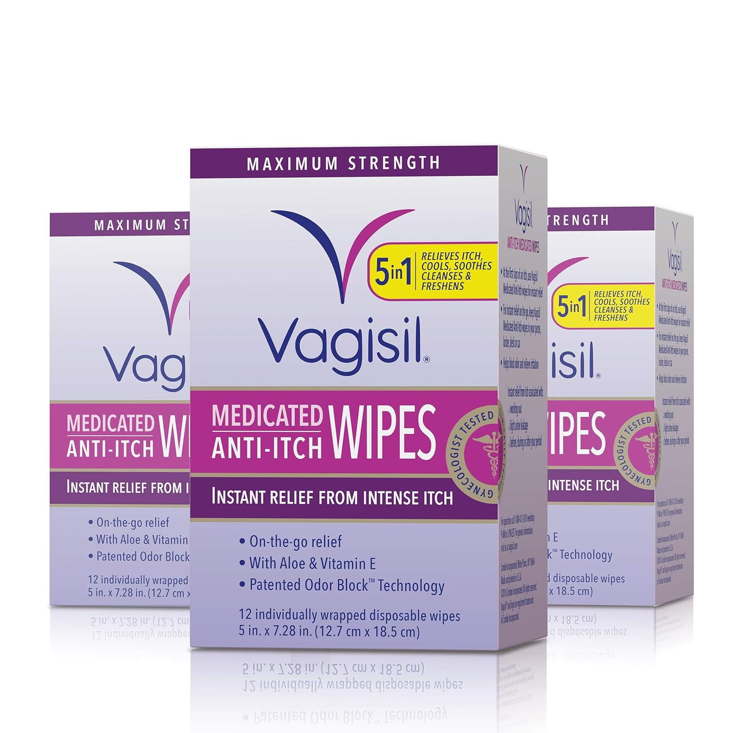 Anti-Itch Medicated Feminine Intimate Wipes for Women, Maximum Strength, Gynecol
