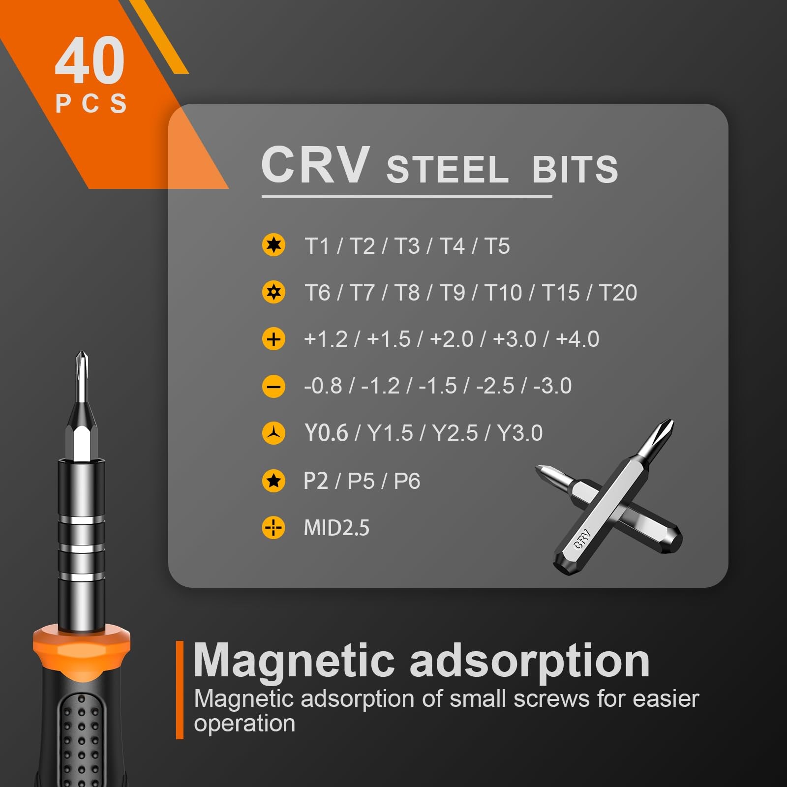 JOREST 40Pcs Small Precision Screwdriver Set with Torx Triwing Phillips, Mini Re