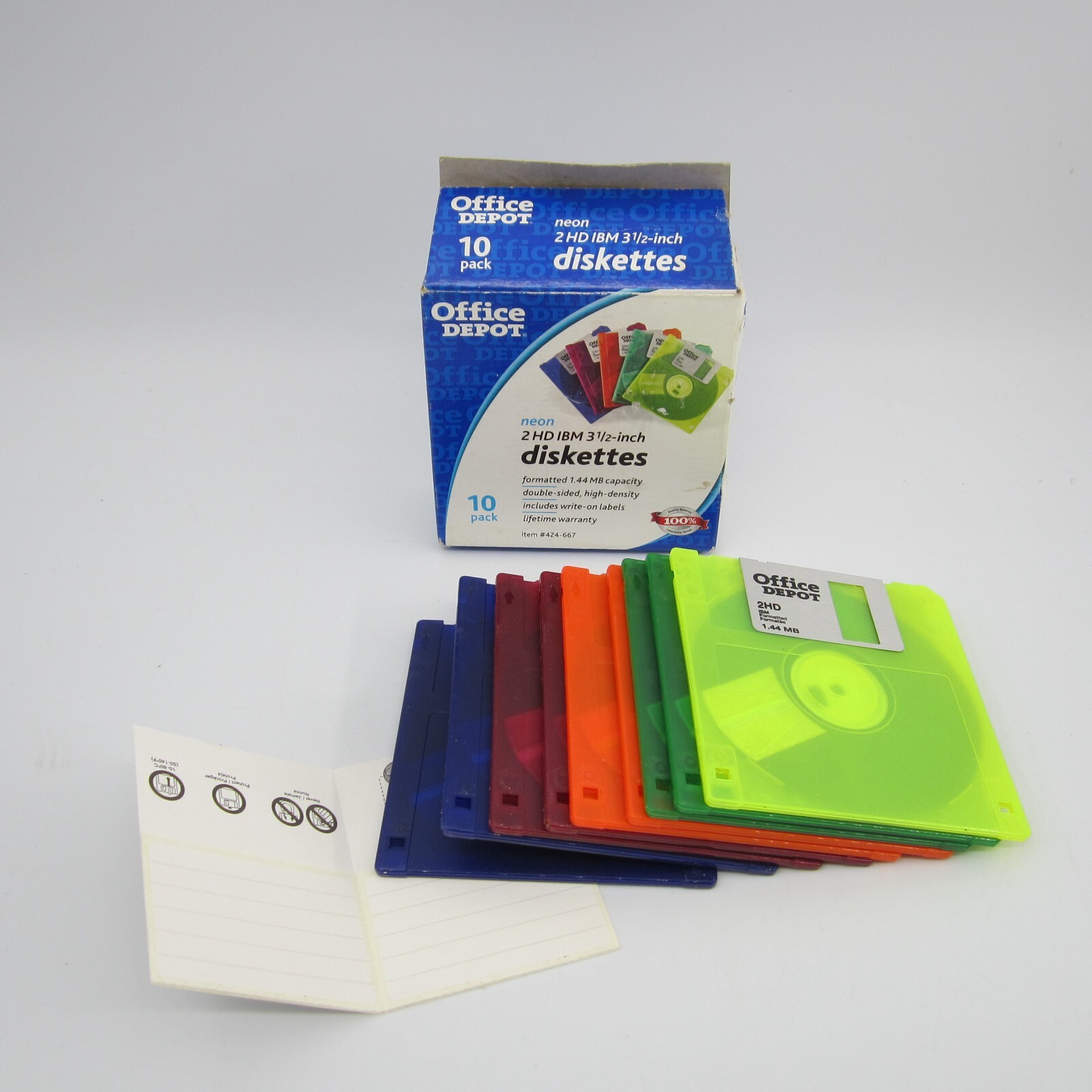 Vtg Lot of 9 Office Depot 2HD IBM 3.5" Neon Floppy Diskettes 1.44 MB w/labels