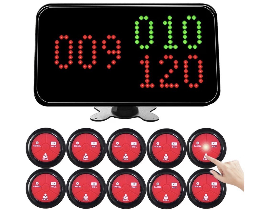 Wireless Restaurant Table Call/bill System 10 Waiter Pagers And 1 Display Box