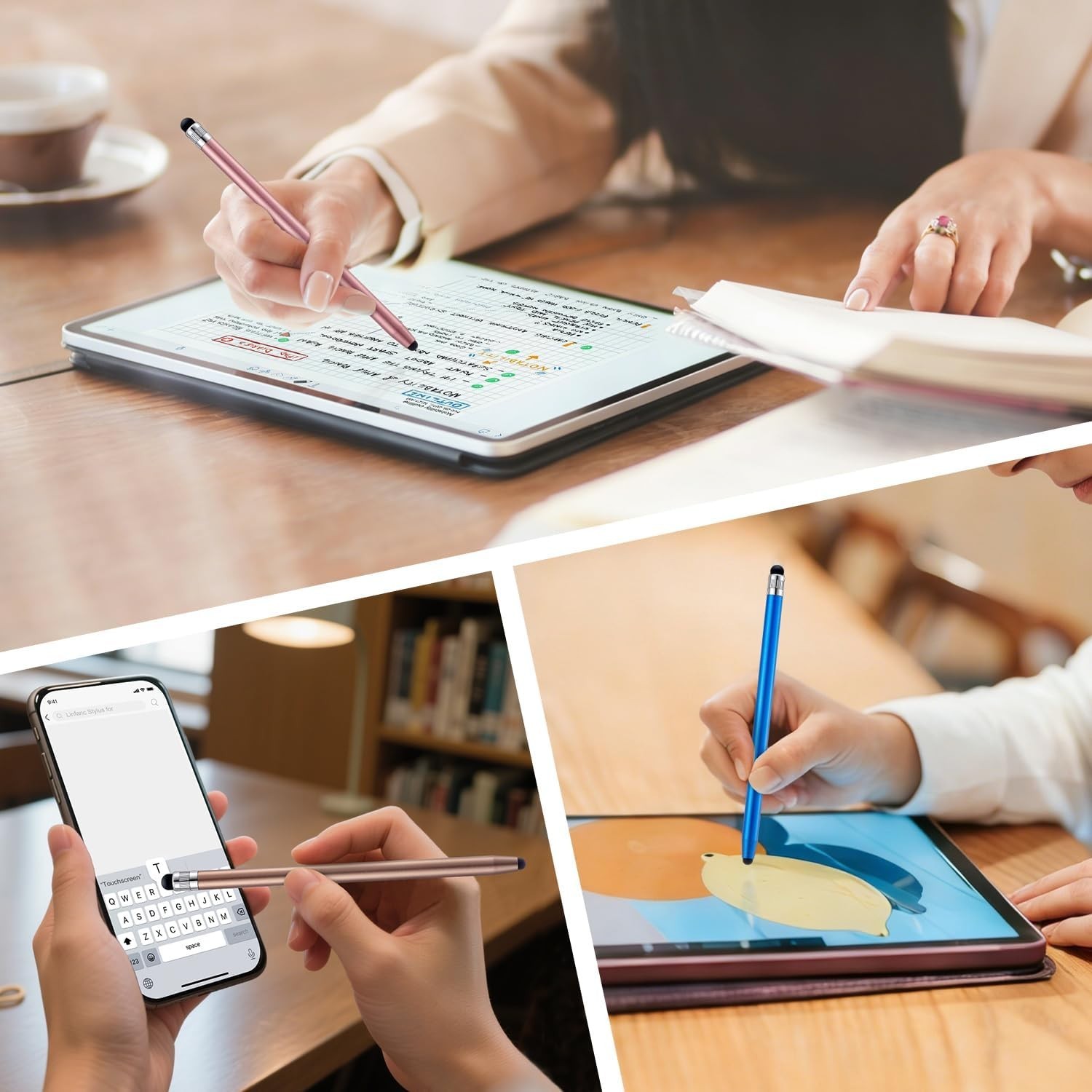 12-Pcs 2-in-1 High Precision Stylus Pen Set for iPad/iPhone/Android Devices