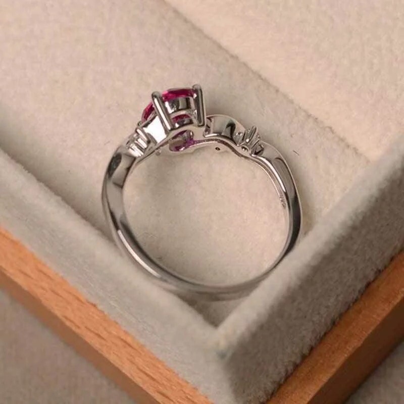 Ruby Oval Cut Diamond Silver Engagement Ring with Box Sz 6-10 FREE FAST Shipping