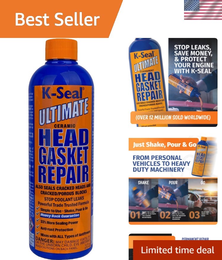 Pour and Go Head Gasket Sealer, 16oz, Permanent Repair for Blown Head Gaskets...