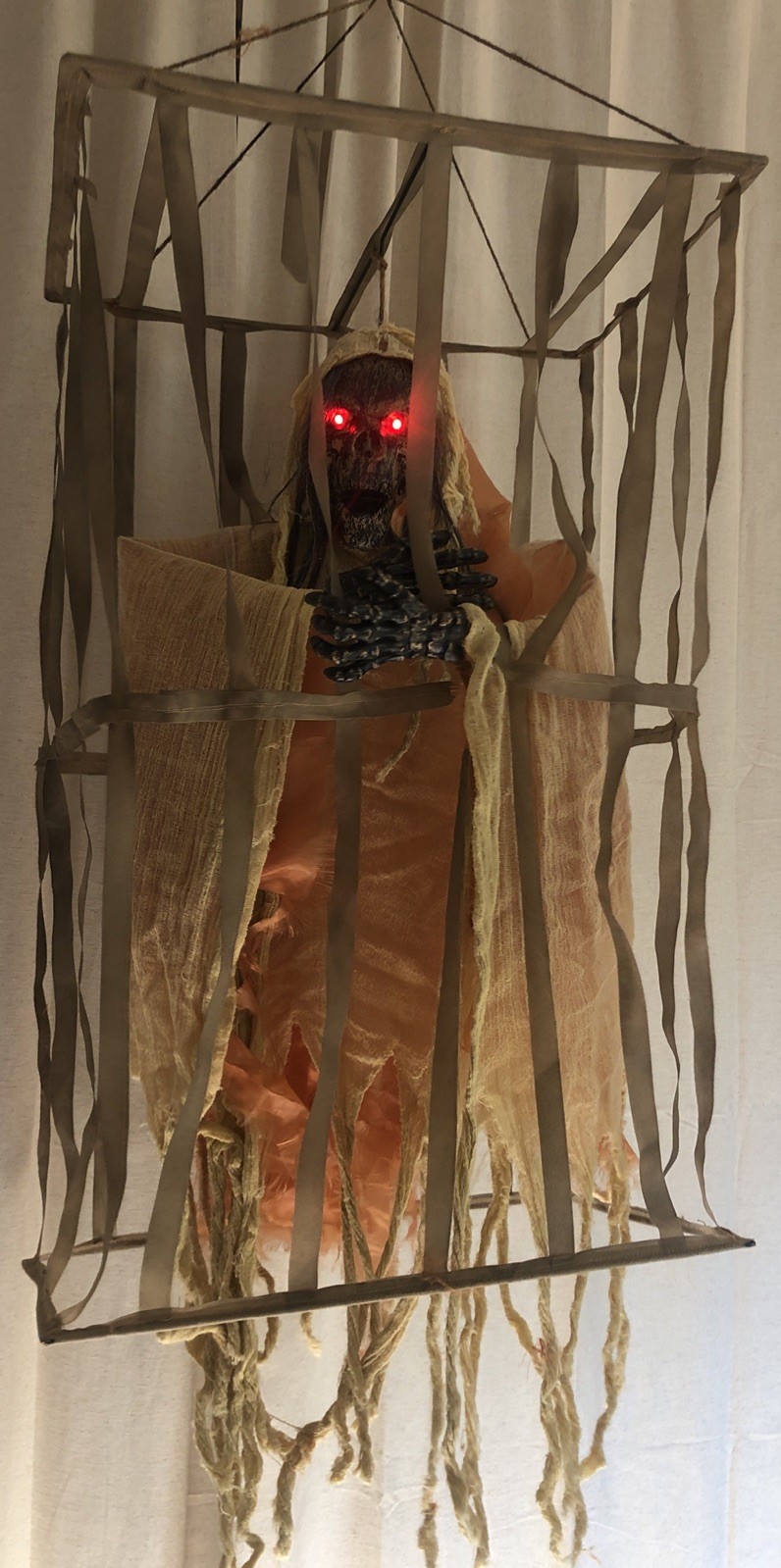 GEMMY 3 FT Hang-Up Halloween CAGED GRIM REAPER Lighted Eyes Spooky Sounds Decor