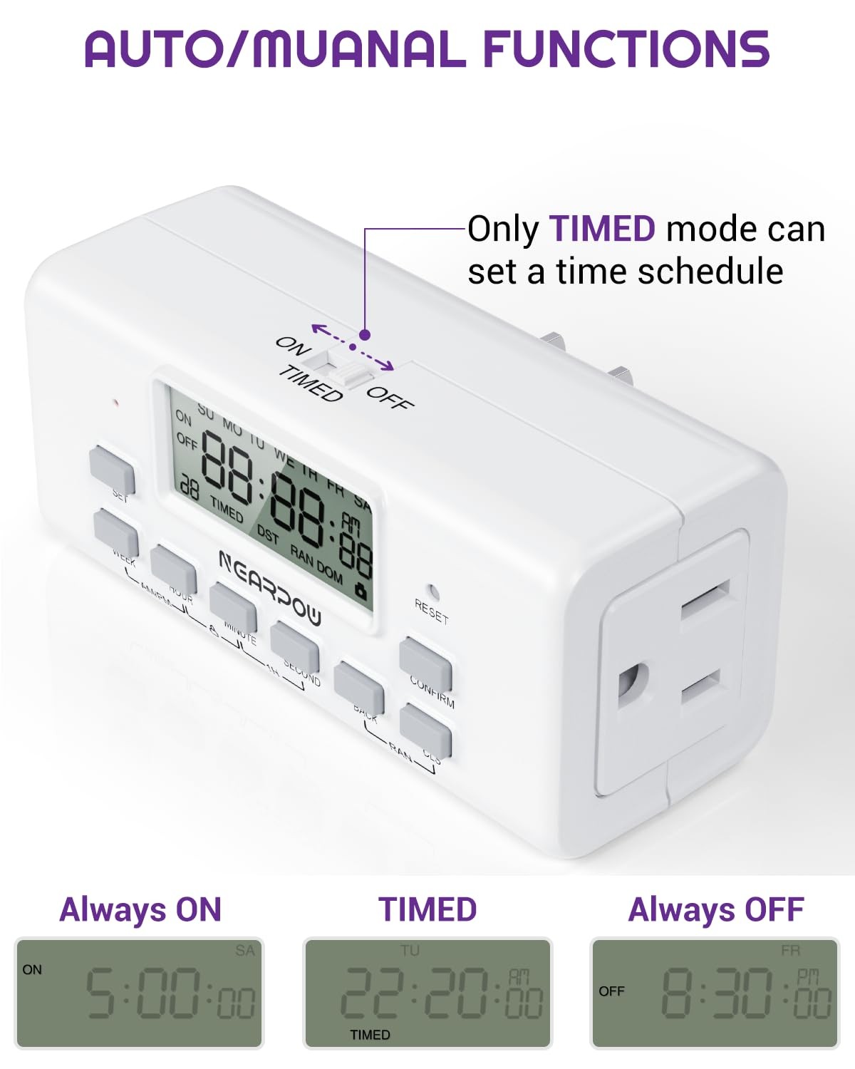 2 Pack Digital Timer Dual Outlets Programmable 10 On/Off 24 Hour 7 Day Plug