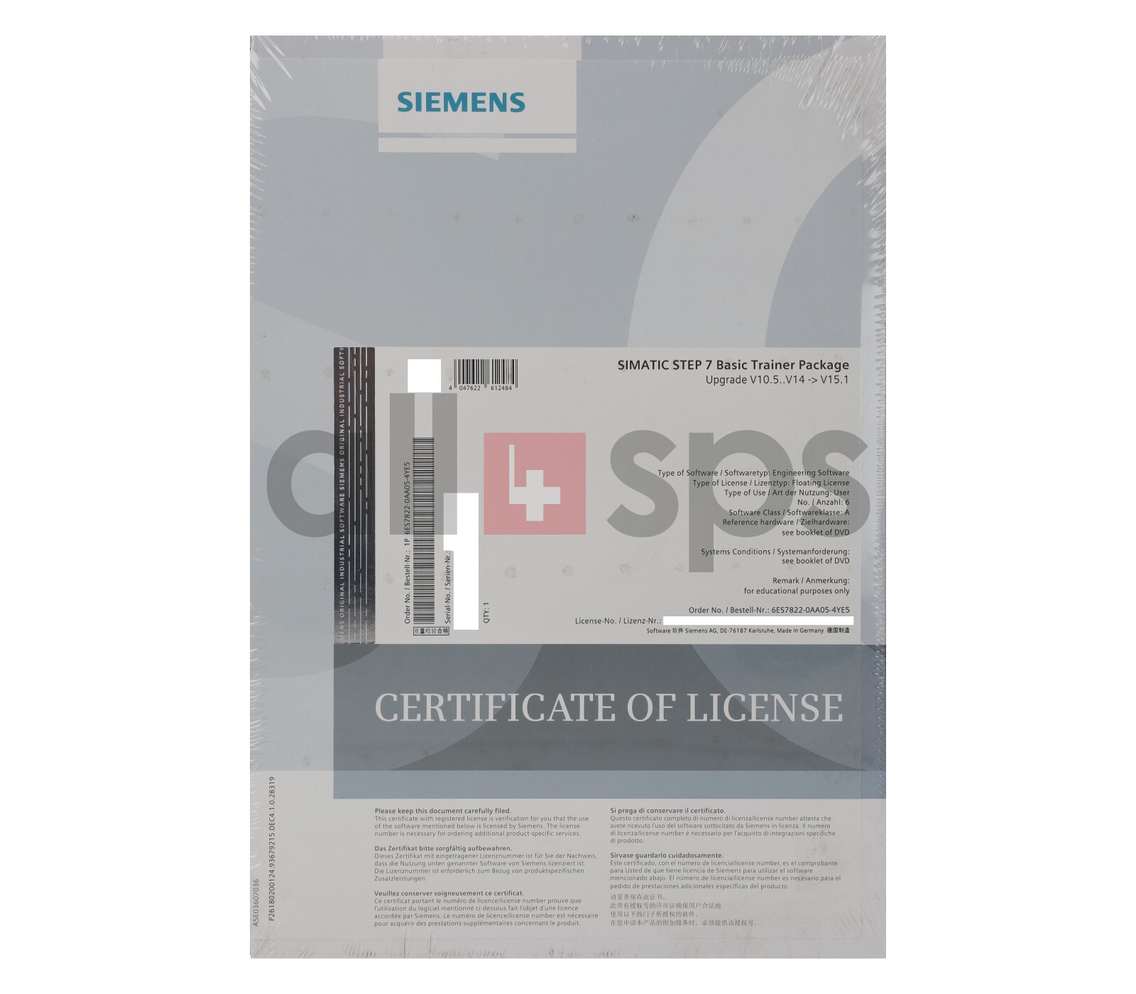 SIMATIC STEP 7 BASIC TRAINER PACKAGE V15 - 6ES7822-0AA05-4YE5 (NS)