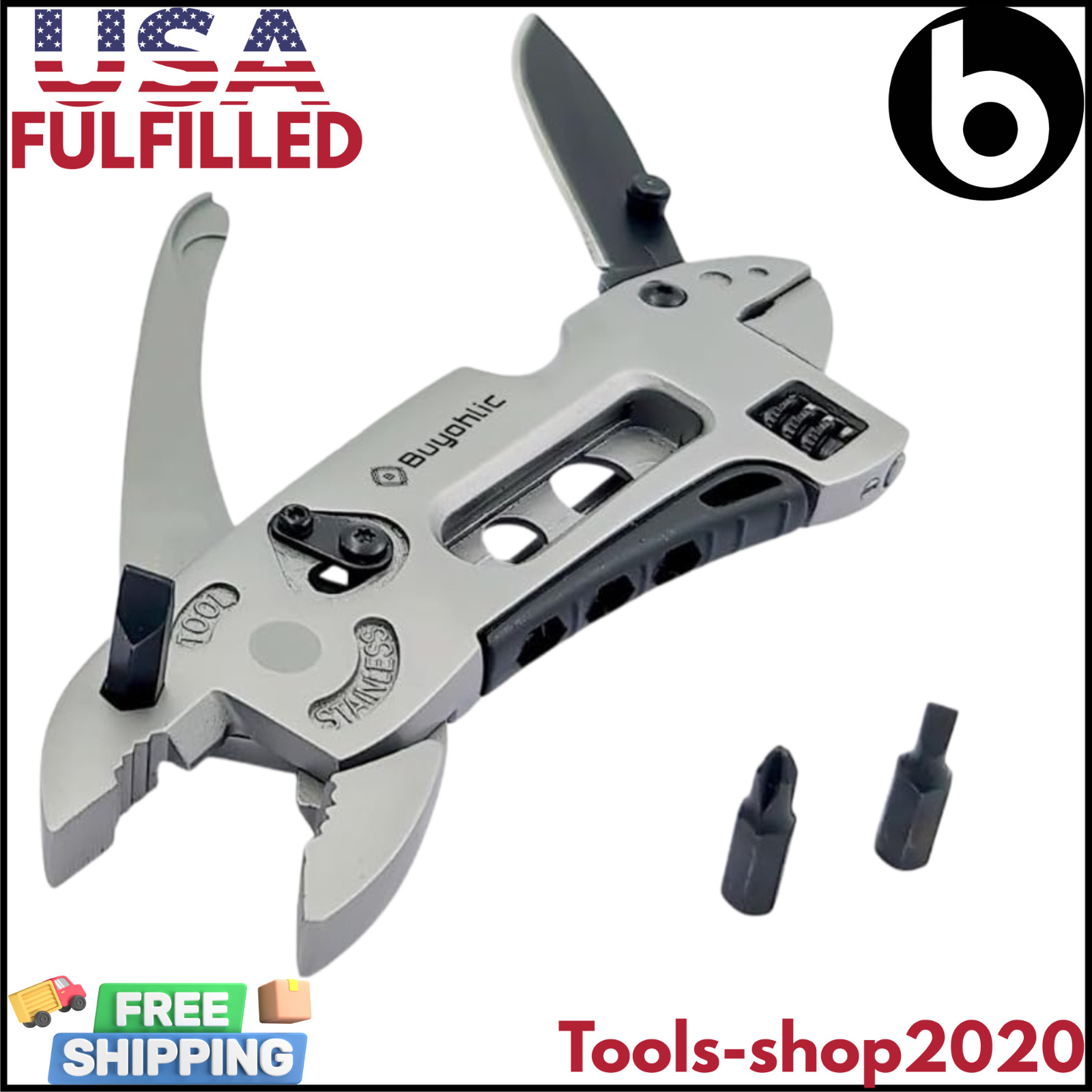 Multitool Wrench with 7 Tools/Pliers/Wire Cutter/Flat Screwdriver - USA STOCK