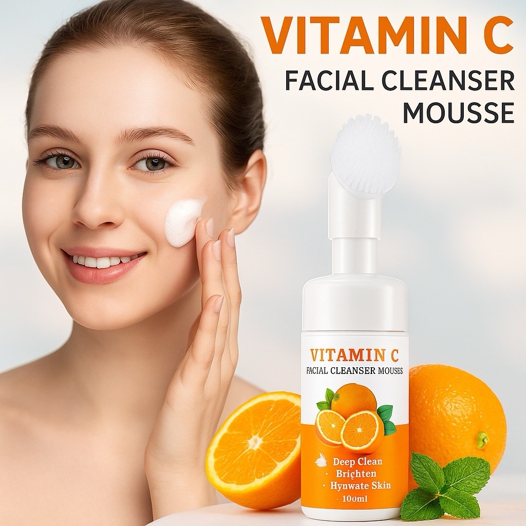 Vitamin C Face Wash – Hydrating Foaming Facial Cleanser with Silicone Brush Head
