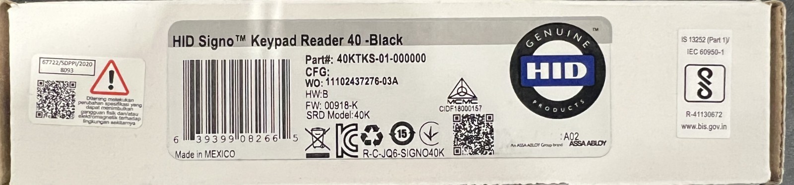 40KTKS-01-000000 HID Signo Keypad 40 Reader Smart Card Black Wall Switch New
