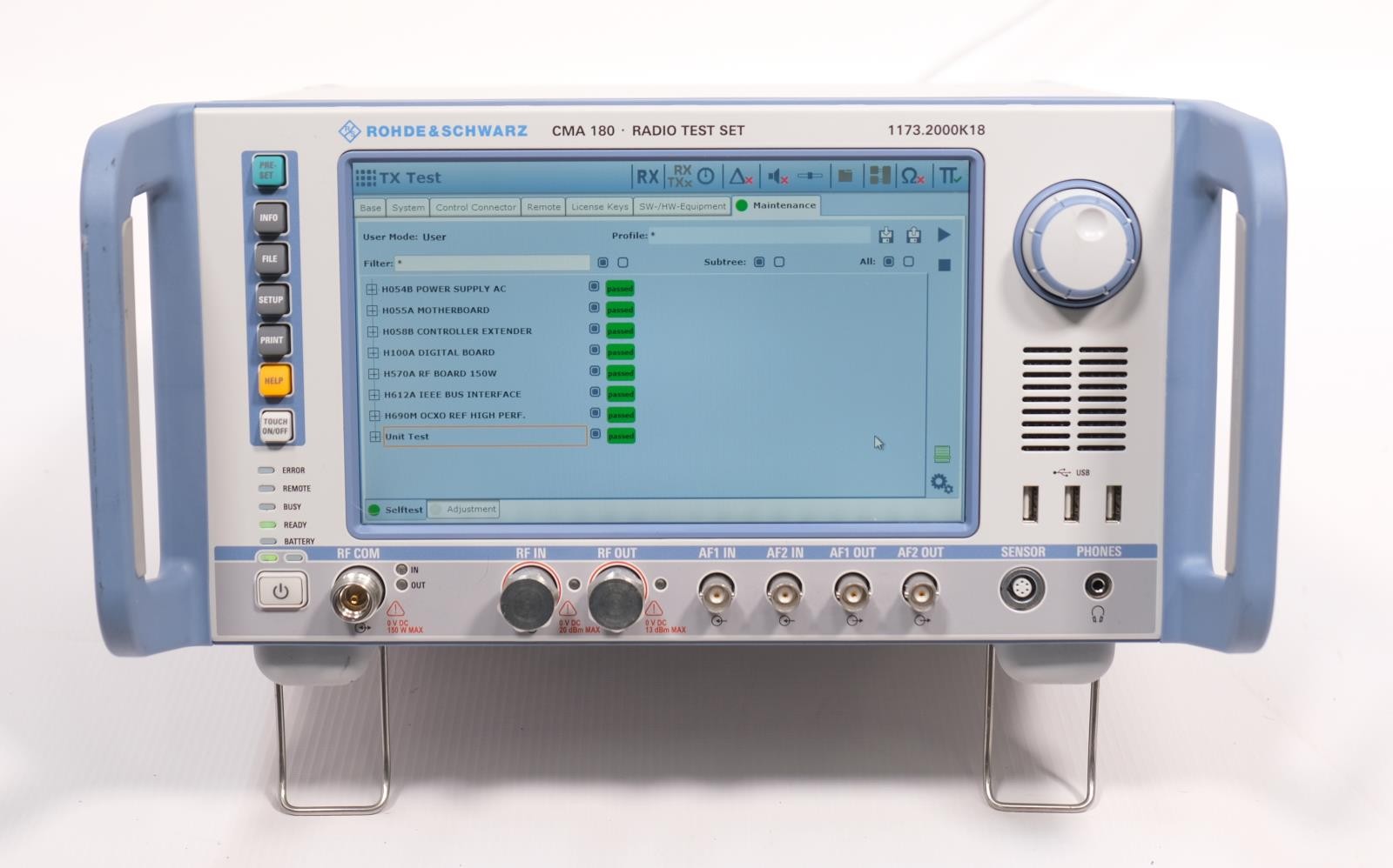 Rohde and Schwarz CMA180 100 kHz to 3 GHz Radio Test Set Options K120, K701