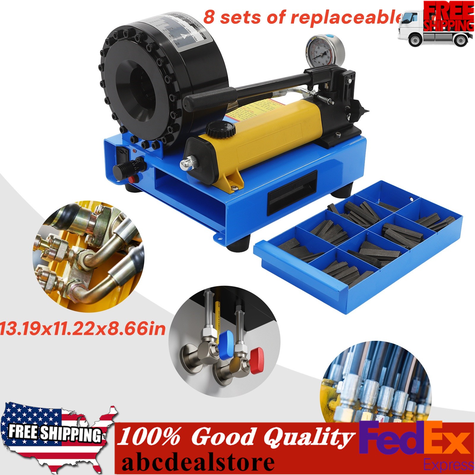 NEW Modern Hose Crimper with 8 Sets of Dies Hand Hydraulic Hose Crimping Tool US