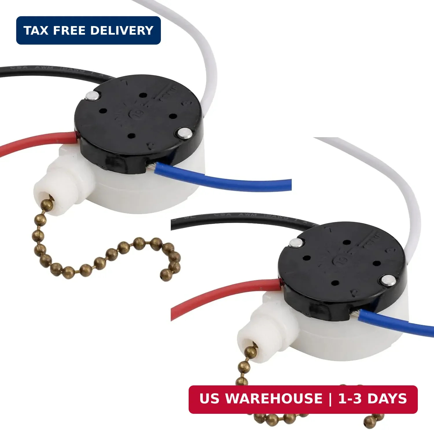 2 Pack ZE-208S Ceiling Fan Switch 3 Speed 4 Wire Pull Chain Replacement Brass