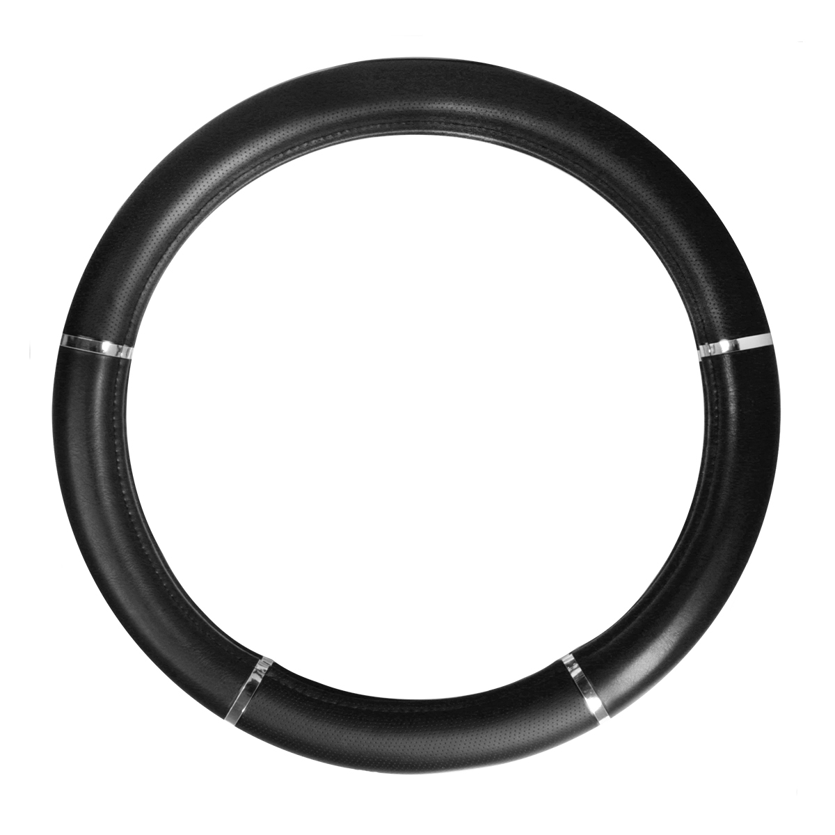 STEERING WHEEL COVER 18" HEAVY DUTY BLACK  W/ Chrome Trim