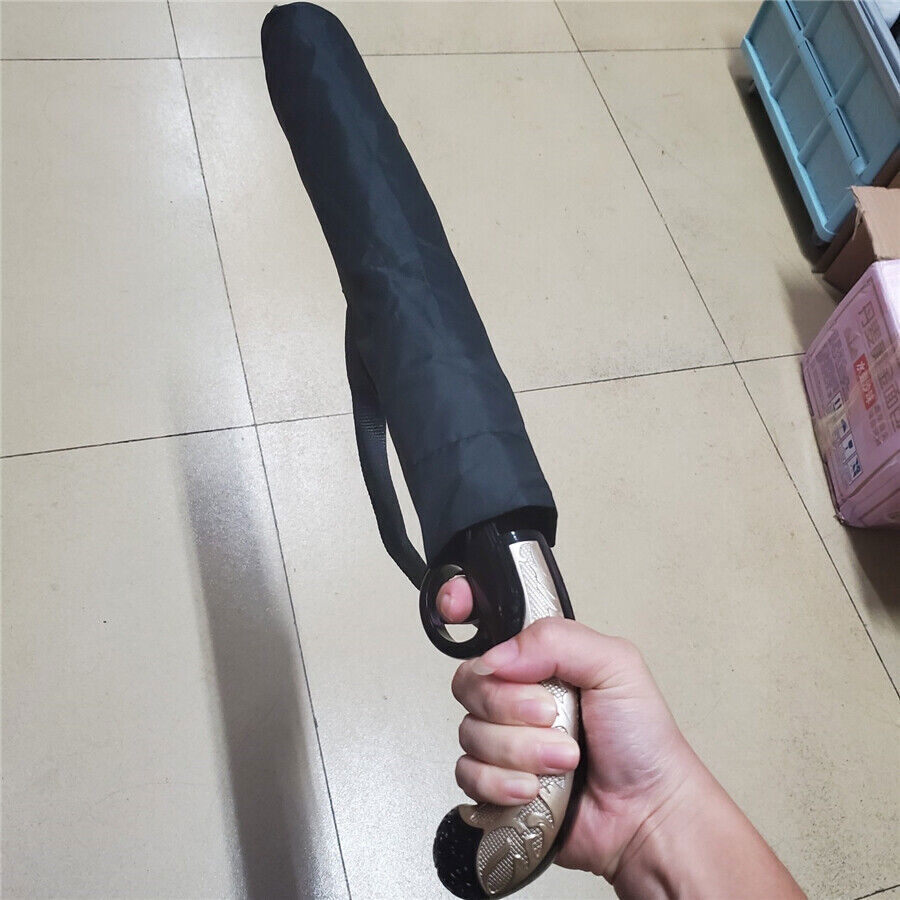Classical Gun Handle Automatic Umbrella Black Two Folding Sun Umbrella Rain Gear