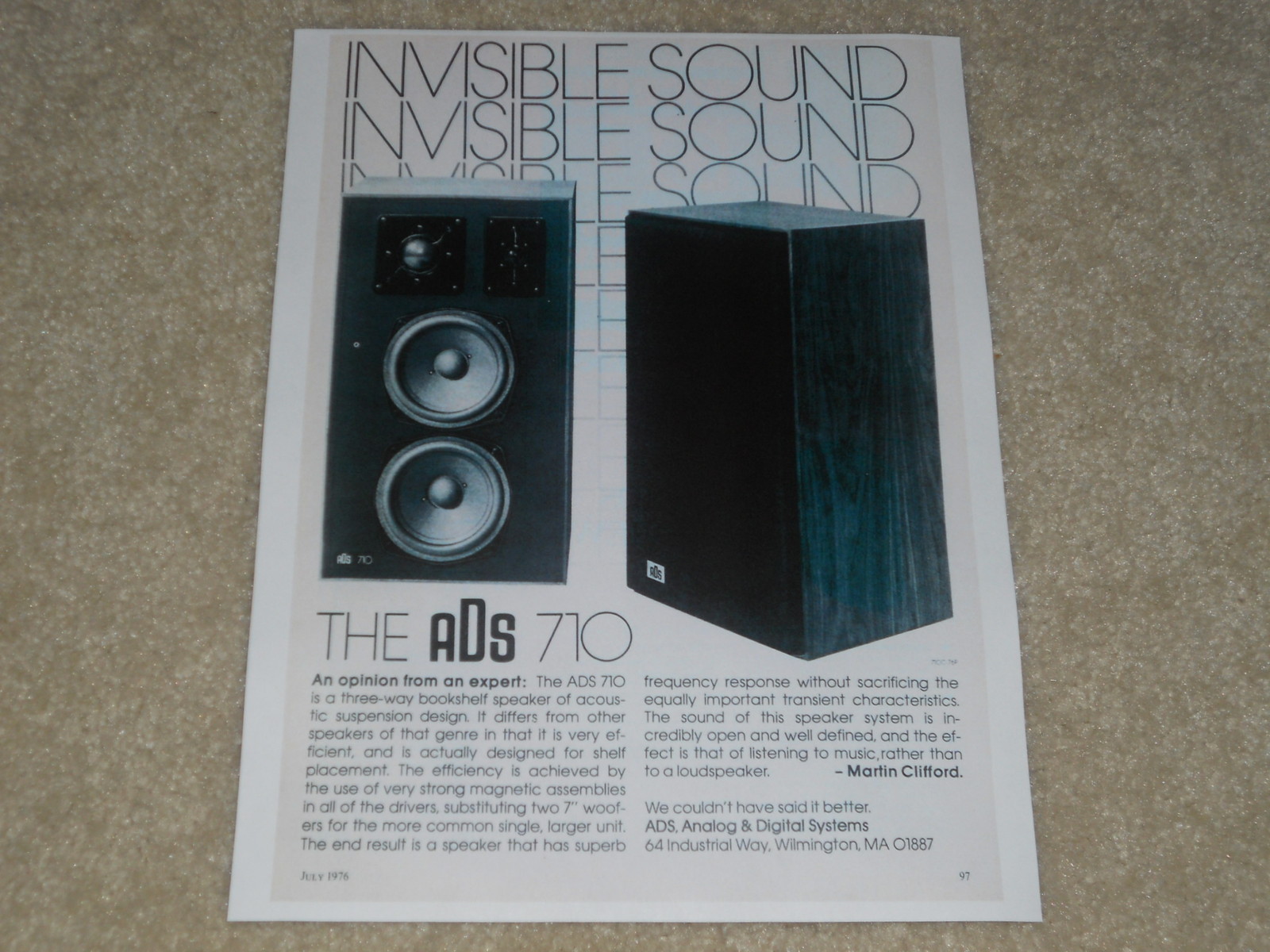 A/D/S 710 Speaker Ad, 1976, 1 Page, Article, Info