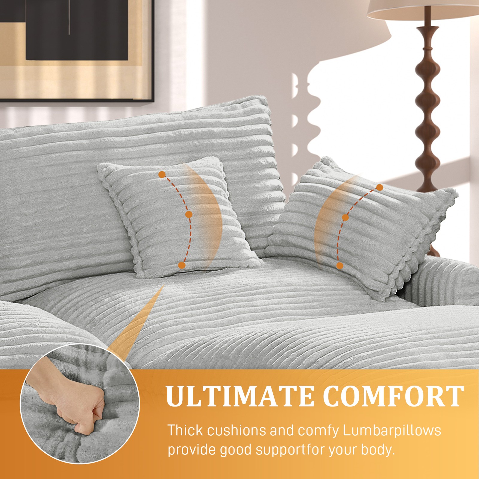 148-inch seven-piece sofa set, with a center console, coffee table and six pillo