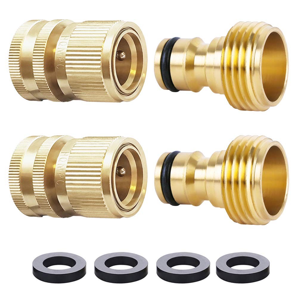 Garden Hose Quick Connect Solid Brass Connector 3/4 GHT 2 Sets Hose Fitting