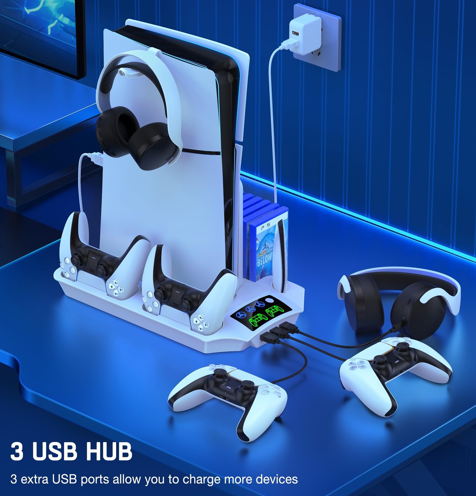 PS5 Pro/Slim/PS5 Stand and Cooling Station with Controller Q254-PS5