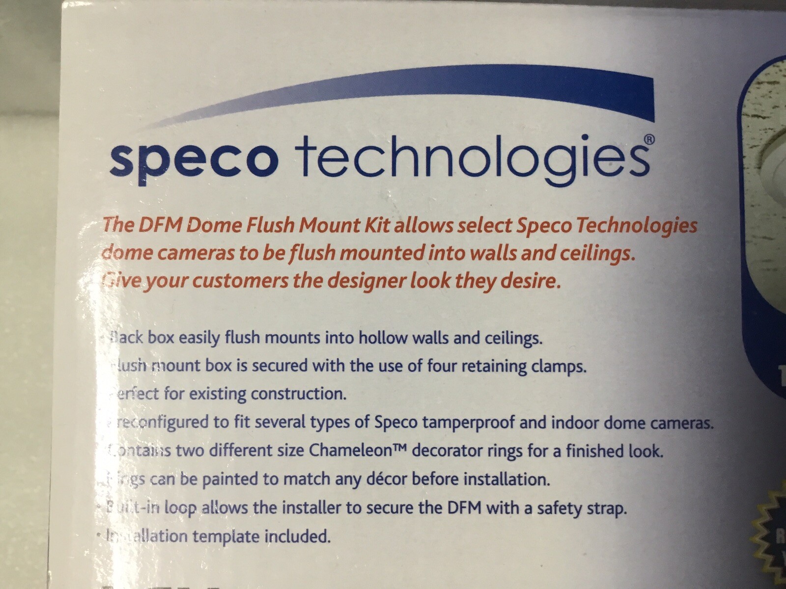 Speco Technologies DFM Tile Ceiling Flush Mount Kit For Dome CCTV Cameras NEW!
