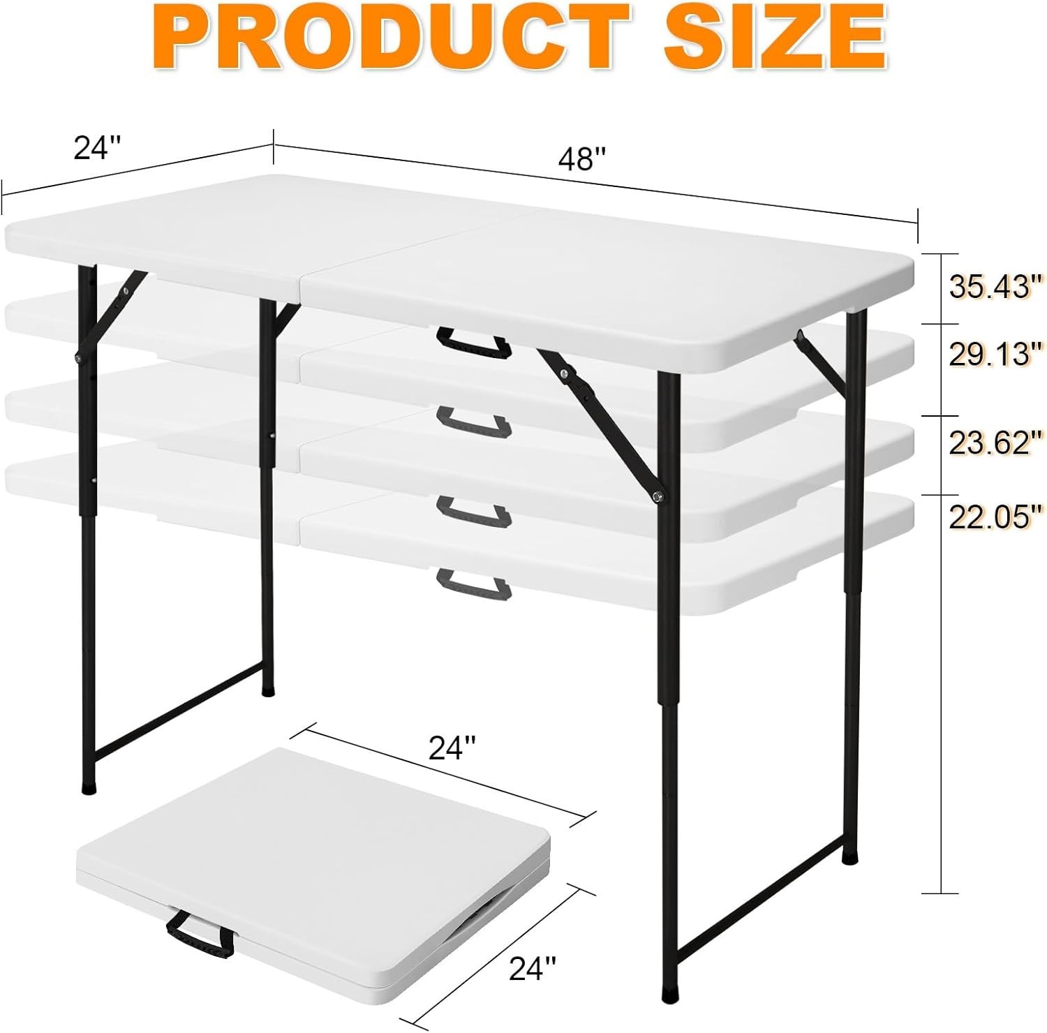 4ft Adjustable Height Utility Table - Durable HDPE & Steel Folding Table