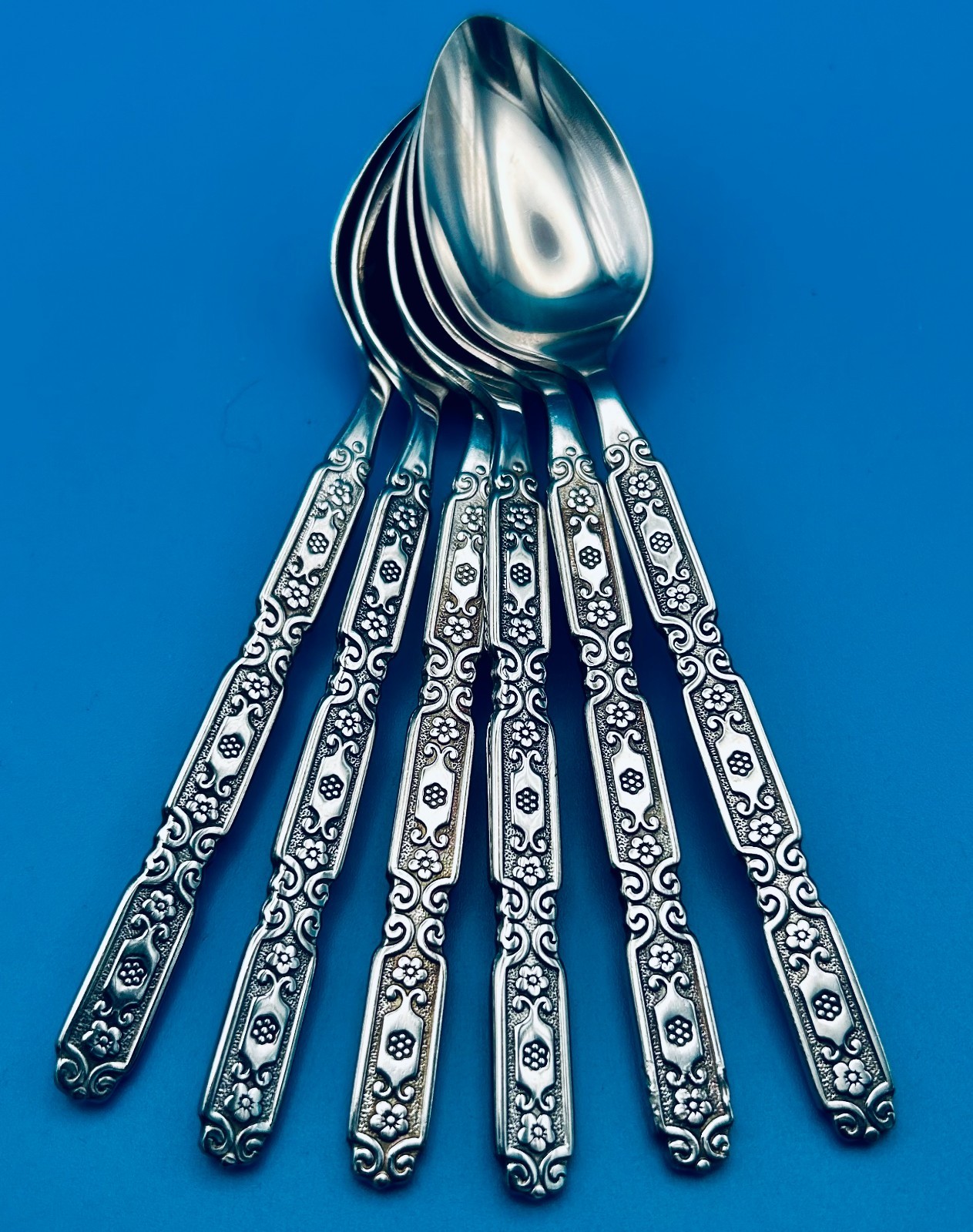 6 Oneida RAPHAEL Textured Heirloom Teaspoons 6 1/8" Stainless Flatware CUBE/BOX