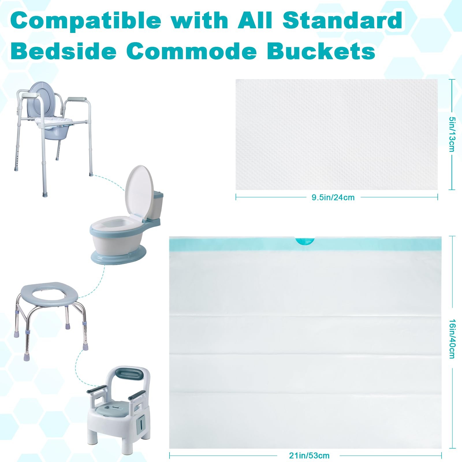 OUMEE 90 Commode Liners & 90 Absorbent Pads for Bedside Toilets, Leak-Proof
