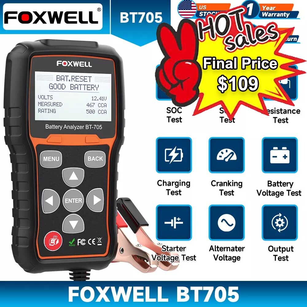 FOXWELL BT705 Battery Load Tester Car & Truck 12V 24V Charging System Analyzer