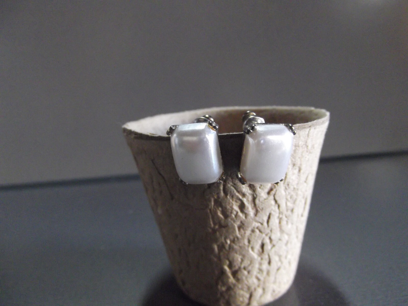 1 Pair Old  .5"in Acrylic Pearl Color Rectangle Shpe Studs