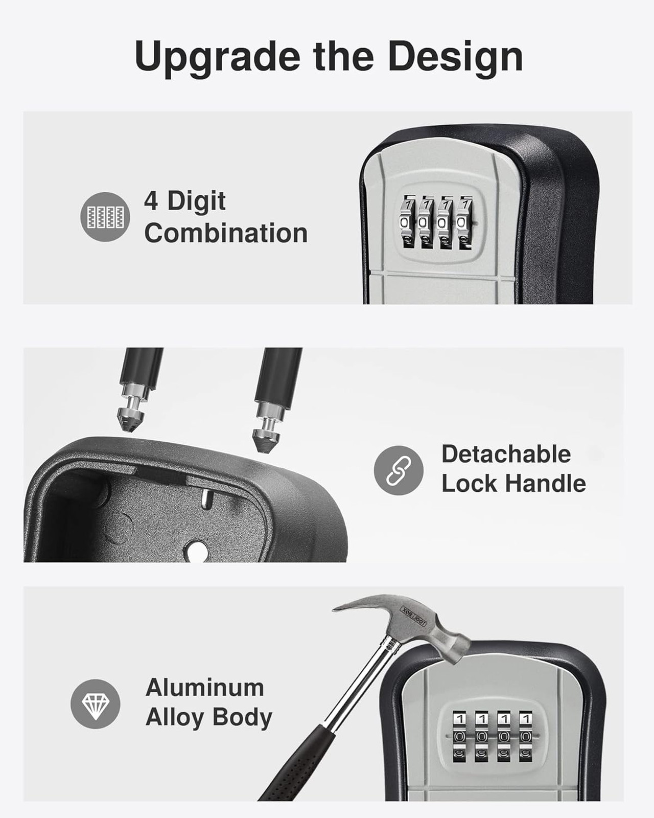 Key Lock Box Portable Combination Wall-Mounted Secure Key Storage Box for Home
