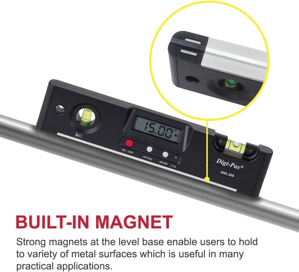DWL200 Electronic Torpedo Level, Protractor, Angle Gauge, Angle Finder, Bevel Ga