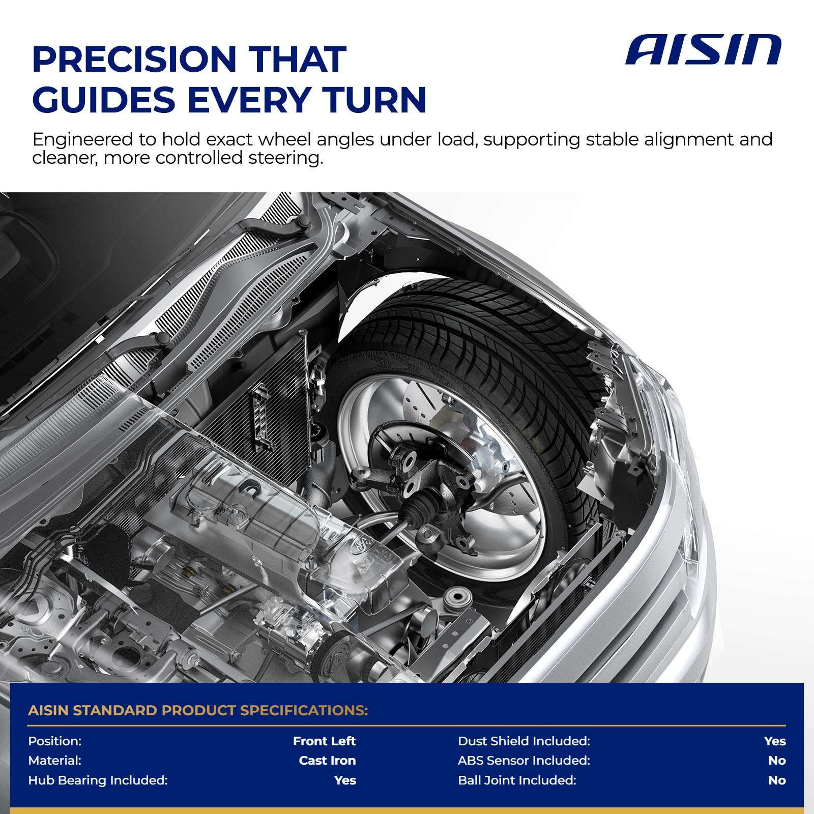 AISIN Front Left Steering Knuckle Assembly for Nissan Versa Kicks 2018-2024