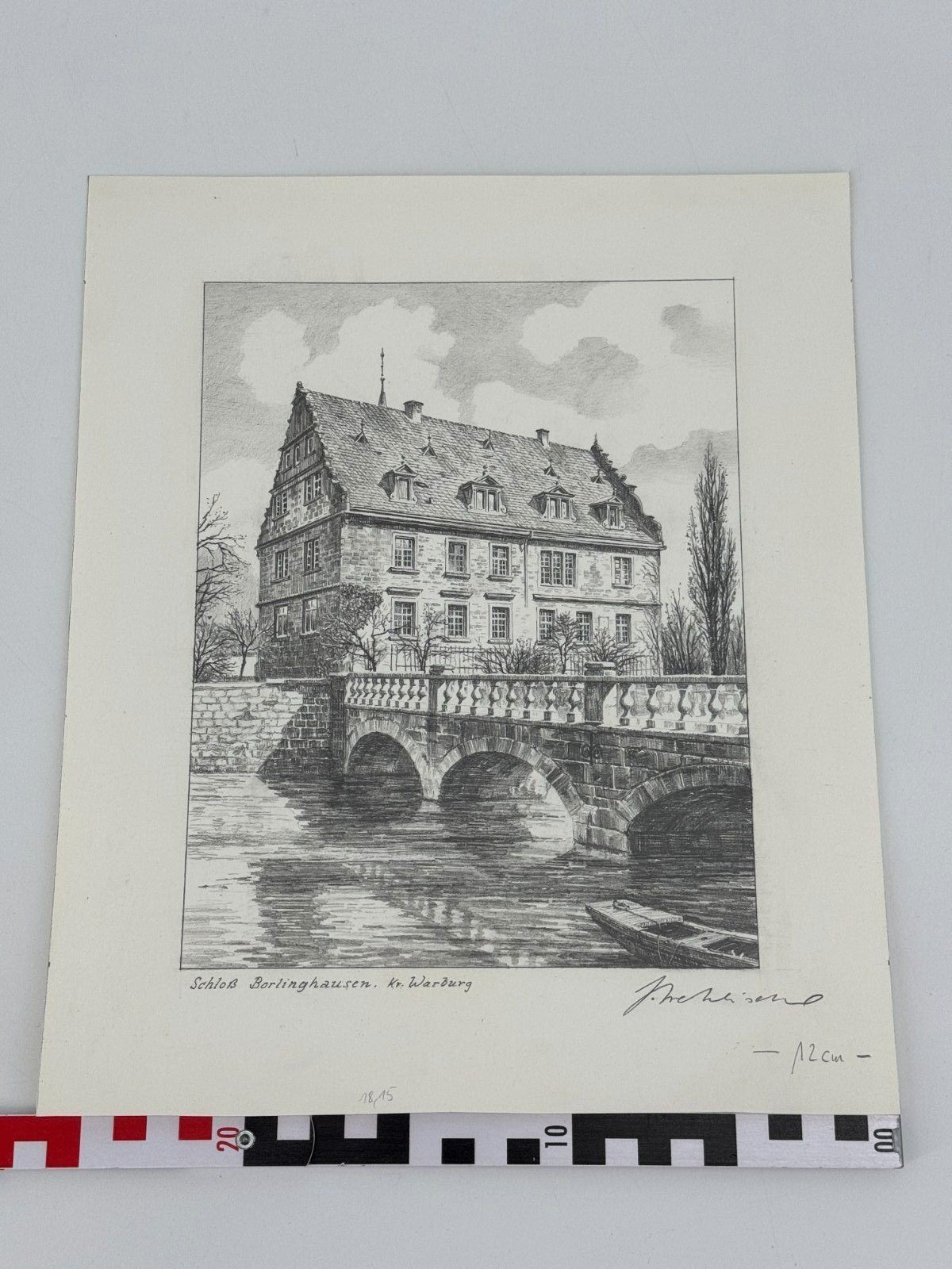 * HEINZ WEHLISCH DRAWING CASTLE BORLINGHAUSEN DISTRICT WARBURG
