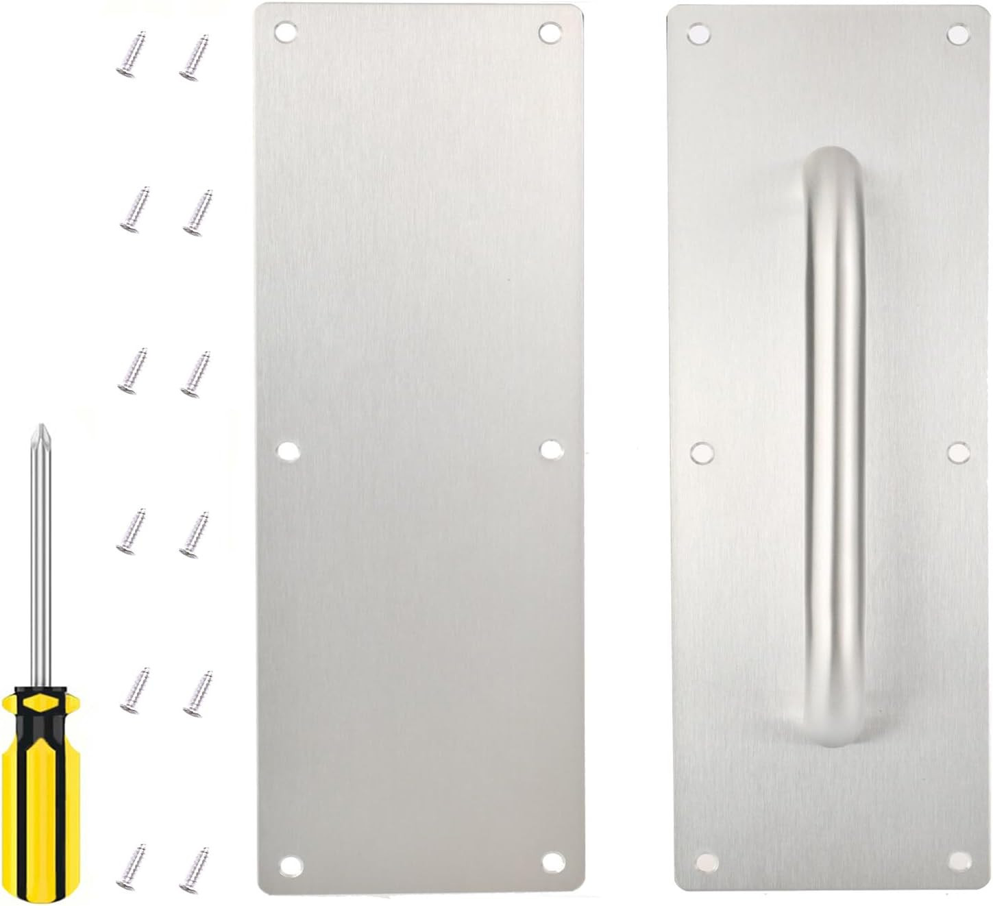 201 Stainless Steel Door Handle - 1 Set Pull and Push Plate Door Handle with Scr