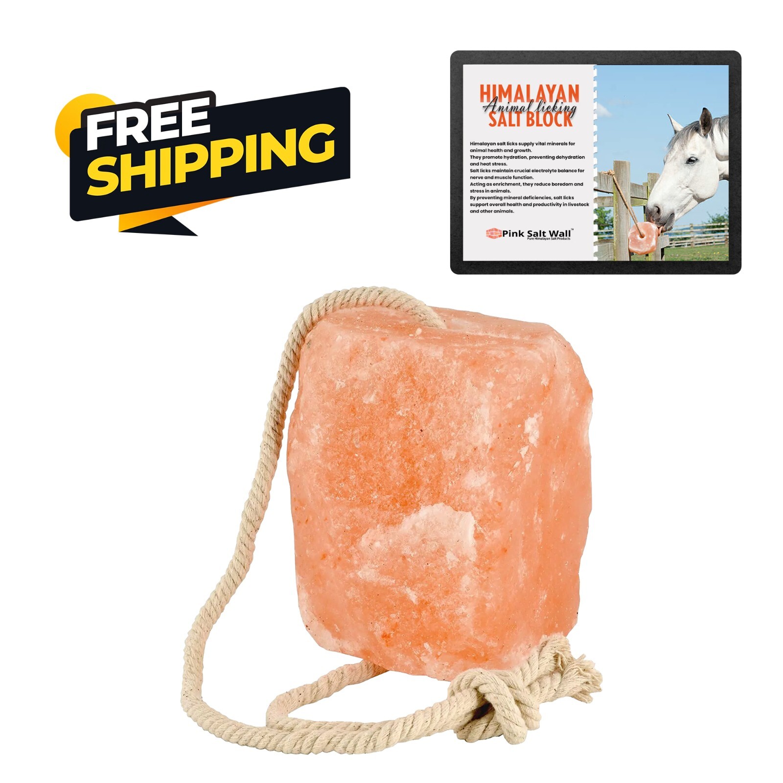 100% Natural Himalayan Animal Salt Lick Block 5-6lb for Horses, Deer, Livestock