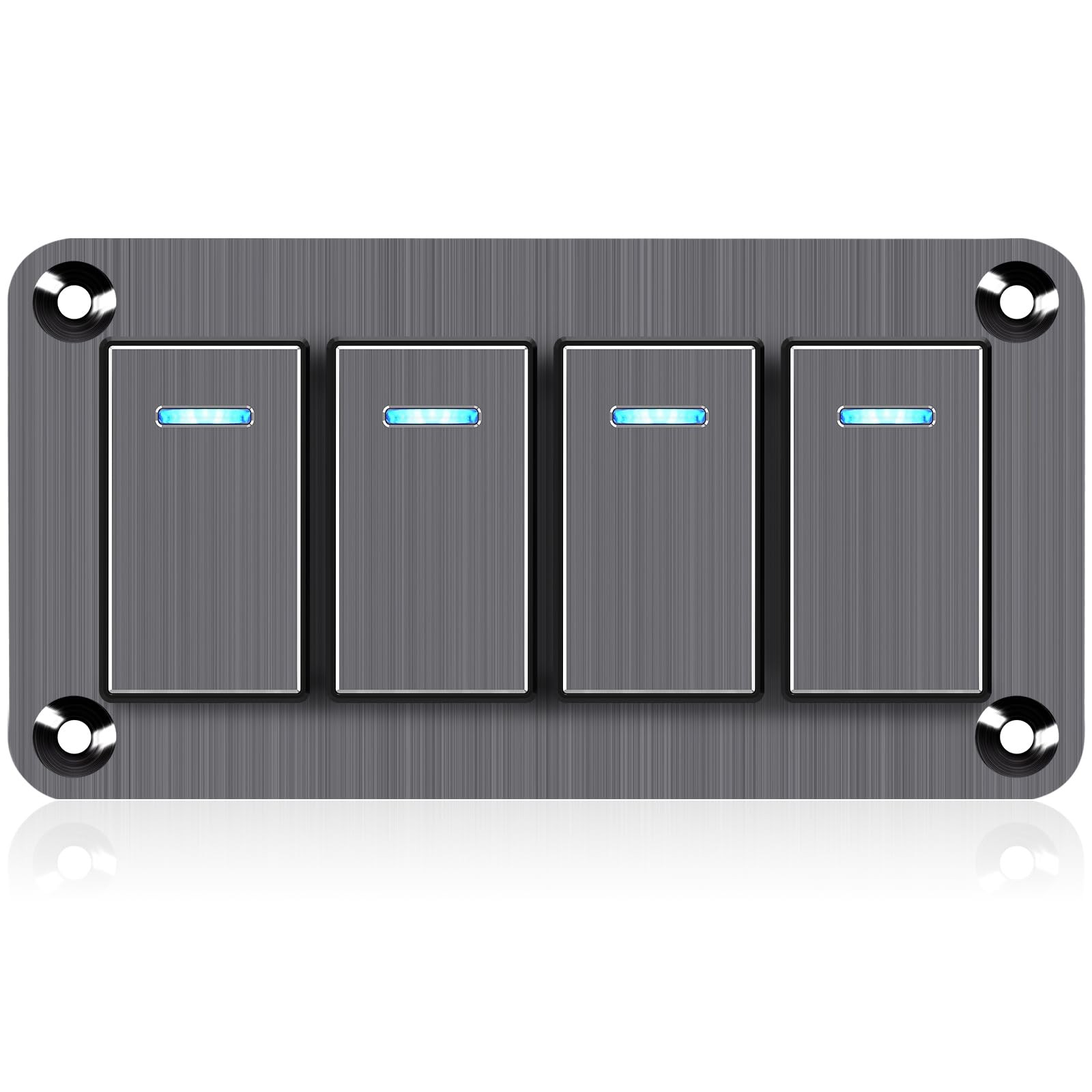 4 Gang Toggle Switch Panel 12V/24V Rocker Waterproof Aluminum Blue LED 3 Pin